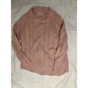GAP KIDS GIRLS SWEATER Size S (6) PINK CABLE-KNIT CREW NECK
